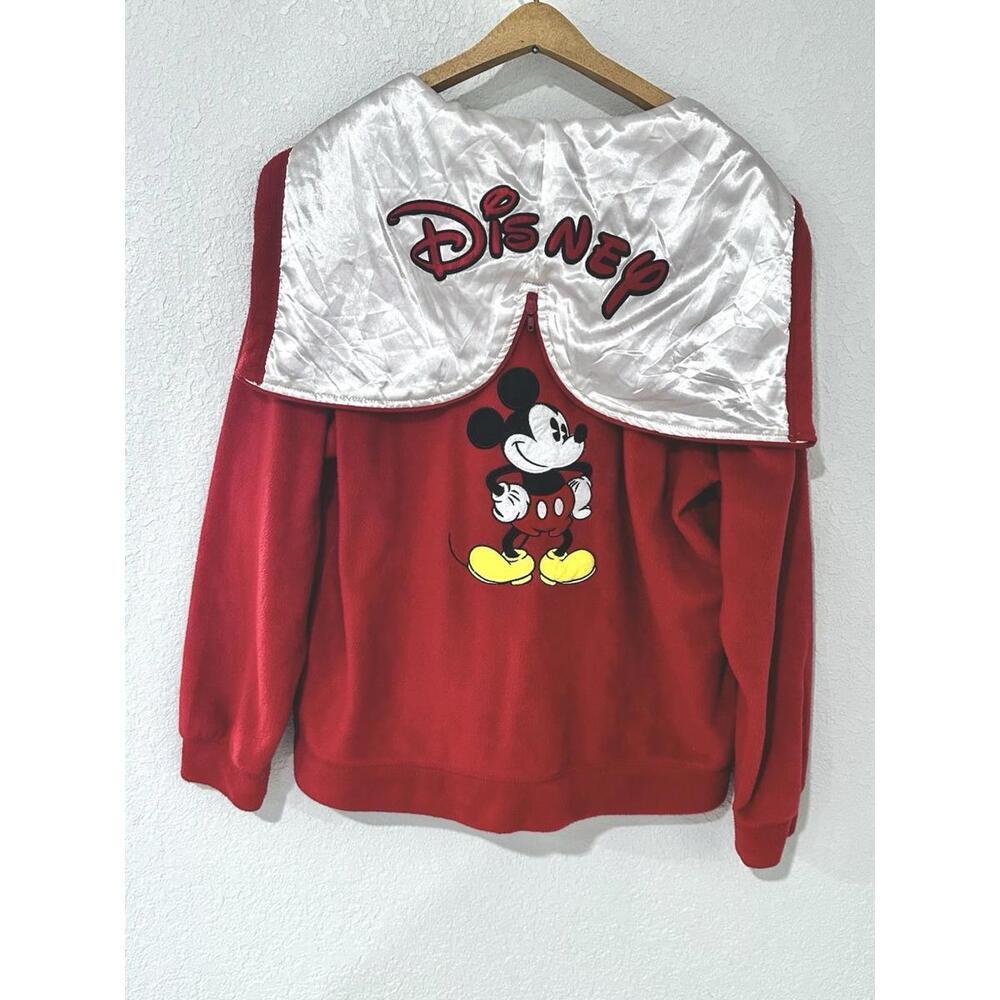 Disney Girl's Mickey Mouse Red Full Zip Hoodie Embroidery Satin Hood Fleece LG - Picture 2 of 15